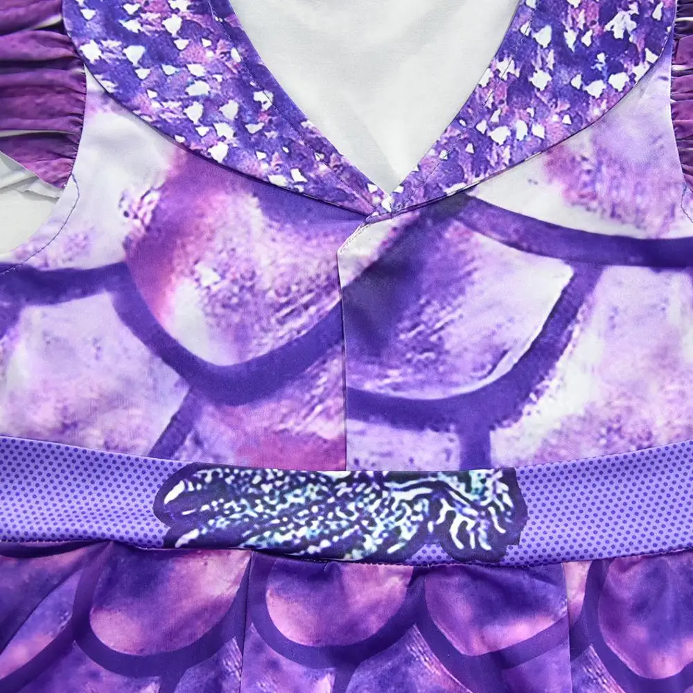 

Kids Girls Halloween Masquerade dress Short sleeved Child Girls Descendants 3 Cosplay Purple Dress Costume 3D Printed Costume