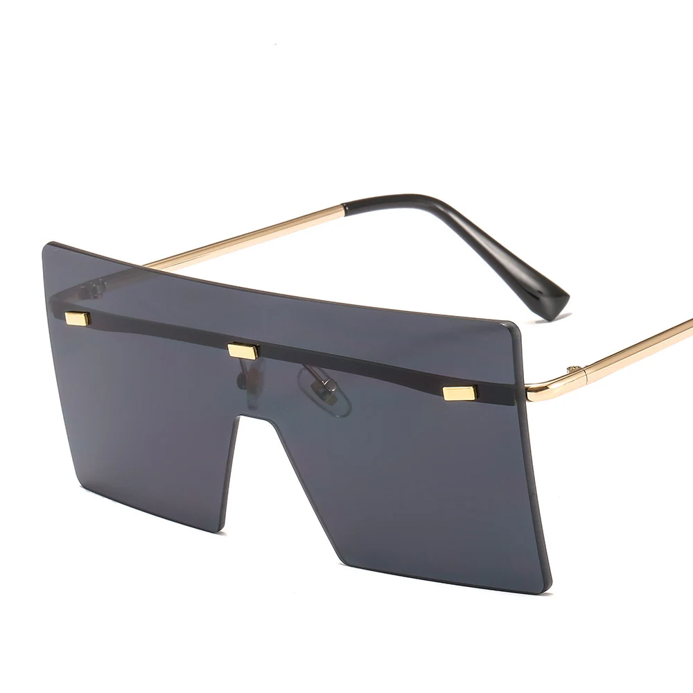 

Oversized Brown Sunglasses 2020 Women Retro Vintage Sunglasses Luxury Brand Rimless Eyewear oculos de sol feminino Big Shades