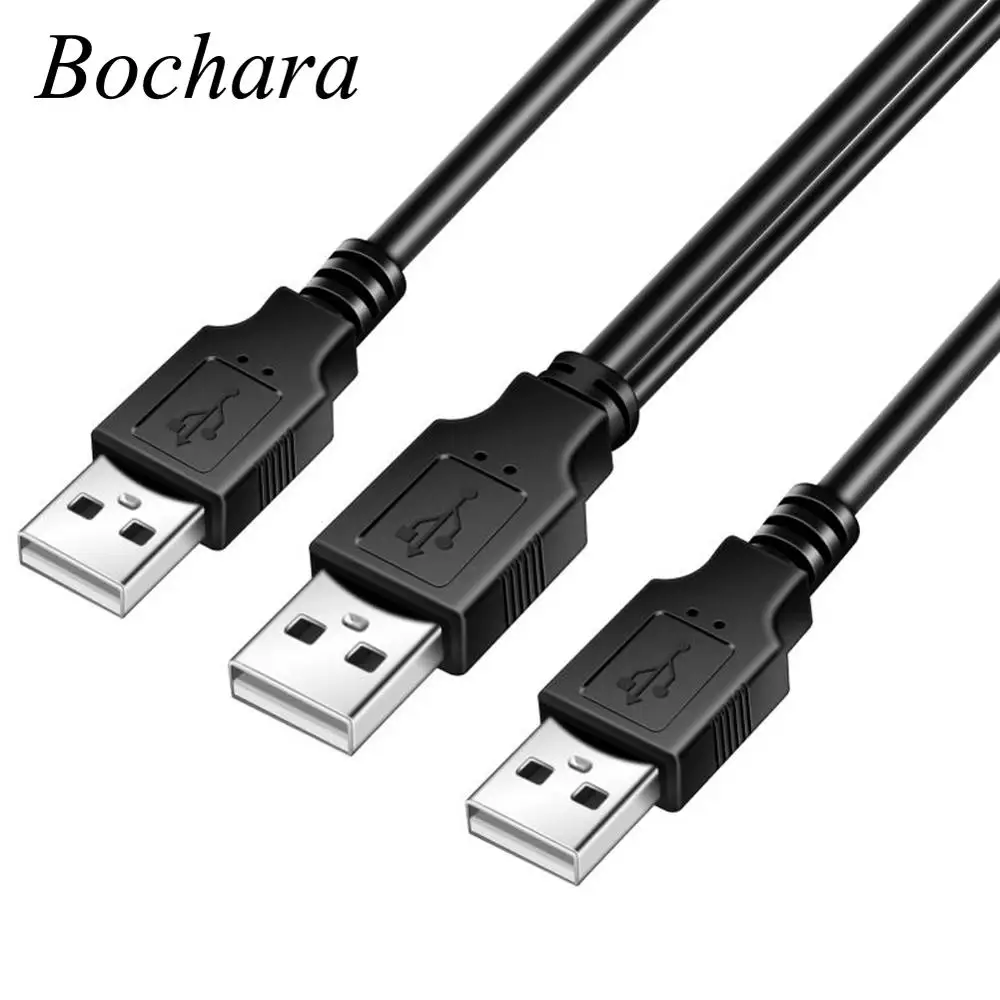 Bochara 2 в 1 двойной USB 0 Тип A штекер типа + источник питания Y кабель фольга Плетеный
