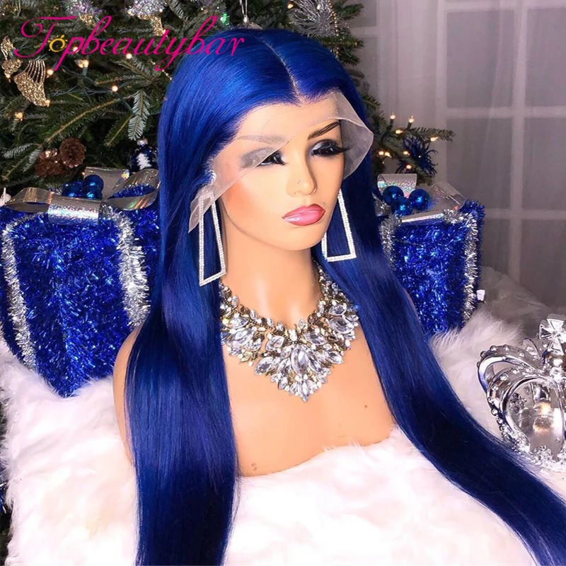 Blue Color Body Wave/Straight 13X4 Lace Front Wig Brazilian Colored Human Hair Wigs For Women Remy Preplucked | Шиньоны и парики