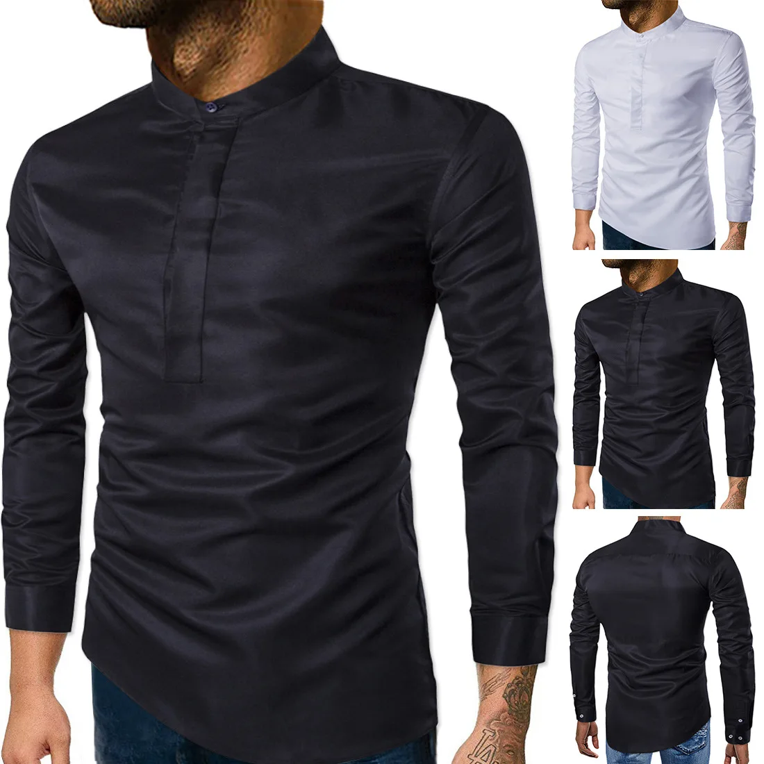 

Mens Long Sleeve Shirt Dress Long Sleeve White Professional Shirt Slim Fit Shirt Solid Color dance night club Dress clothes