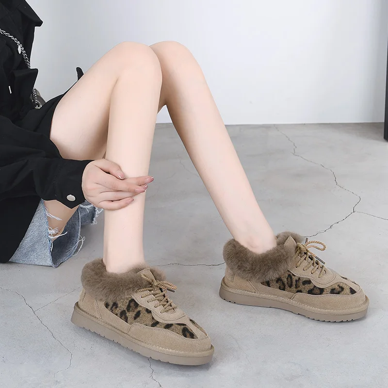 2019 New Fashion Women Winter Lace-Up Leopard Print Casual Shoes Ladies Flats Warm Ankle Boots Snow | Обувь