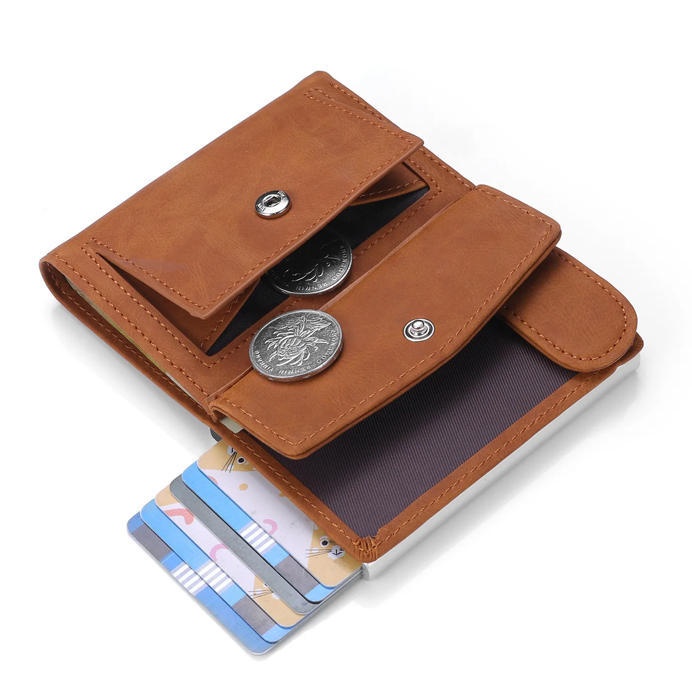 

Men's Credit Card Holder Side Push Aluminum Alloy Wallet RIFD Shielding Anti-theft Swipe Multi-function Card Holder