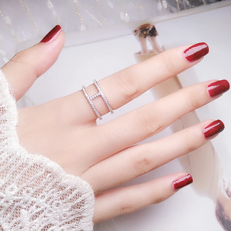 

New creative I-shaped cross diamond ring Korean simple retro fresh personality temperament women can wear brand jewelry