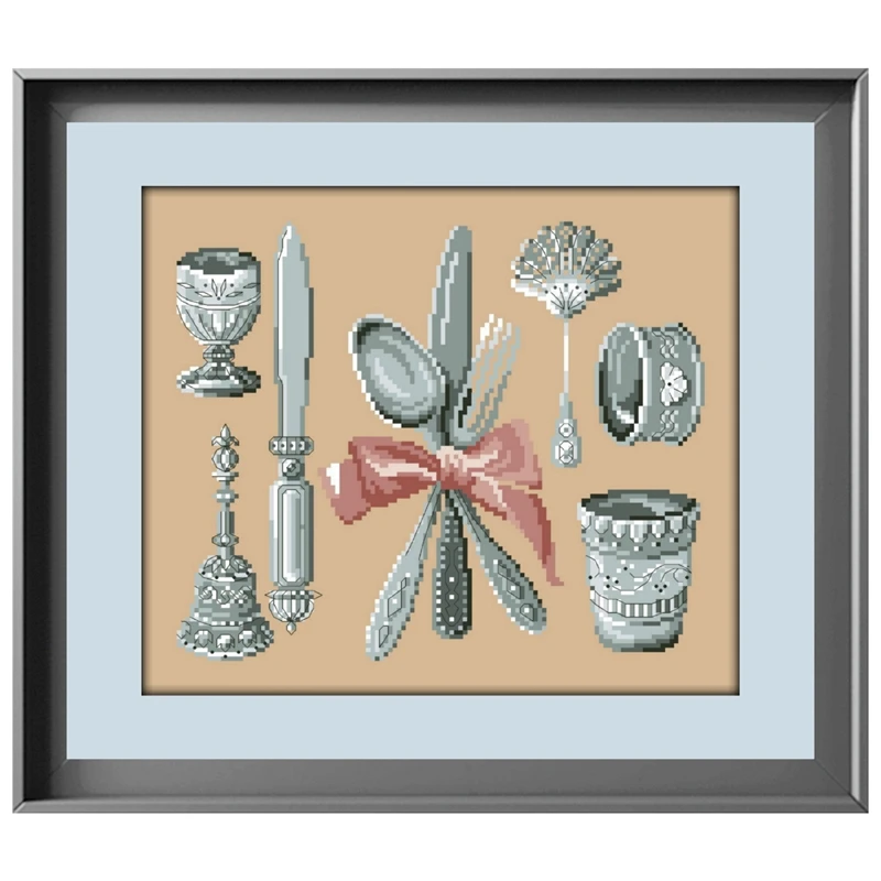 

Cutlery on the table cross stitch package 18ct 14ct 11ct flaxen linen cotton thread embroidery DIY handmade needlework