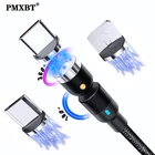 Магнитный кабель Micro USB Тип C, 2 м, вращение на 540 градусов, светодиодное освещение для iphone 11, Магнитный зарядный провод, шнур USBC, зарядное устройство