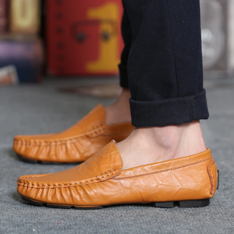Мужские лоферы больших размеров мужские кожаные туфли без застежки Роскошные