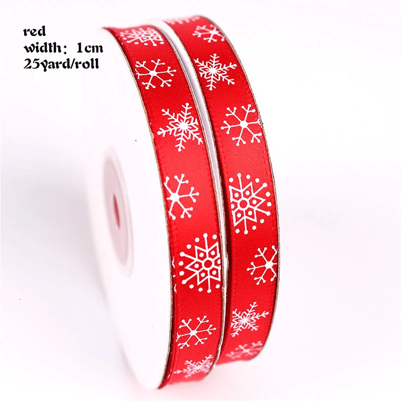 red snowflake 10/25 ярдов/рулон 10 мм 25 мм 38 мм шелковые рождественские атласные ленты из полиэстера для рукоделия швейная лента материалы ручной работы подарочная упаковка - Цвет: red snowflake