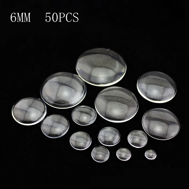 6MM 50PCS 6 мм-50 мм круглый плоский прозрачный стеклянный кабошон с плоской задней частью для подвесного лотка для самостоятельного изготовления ювелирных фотографий высокого качества, промотирование потери денег - Цвет: 6MM 50PCS