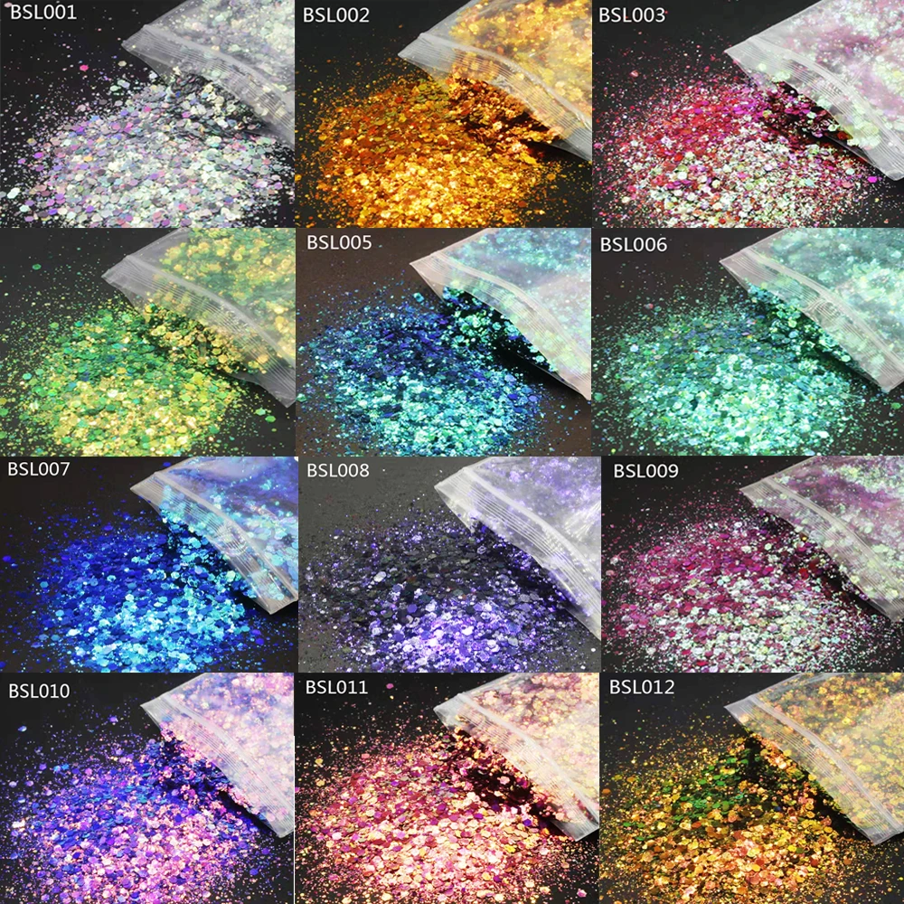 

50g/bag Chameleon Glitter 2021Style Nail Arts HoloGlitter Chunky Sequins 22Colors Shifting Roly-Poly Flakes Manicure