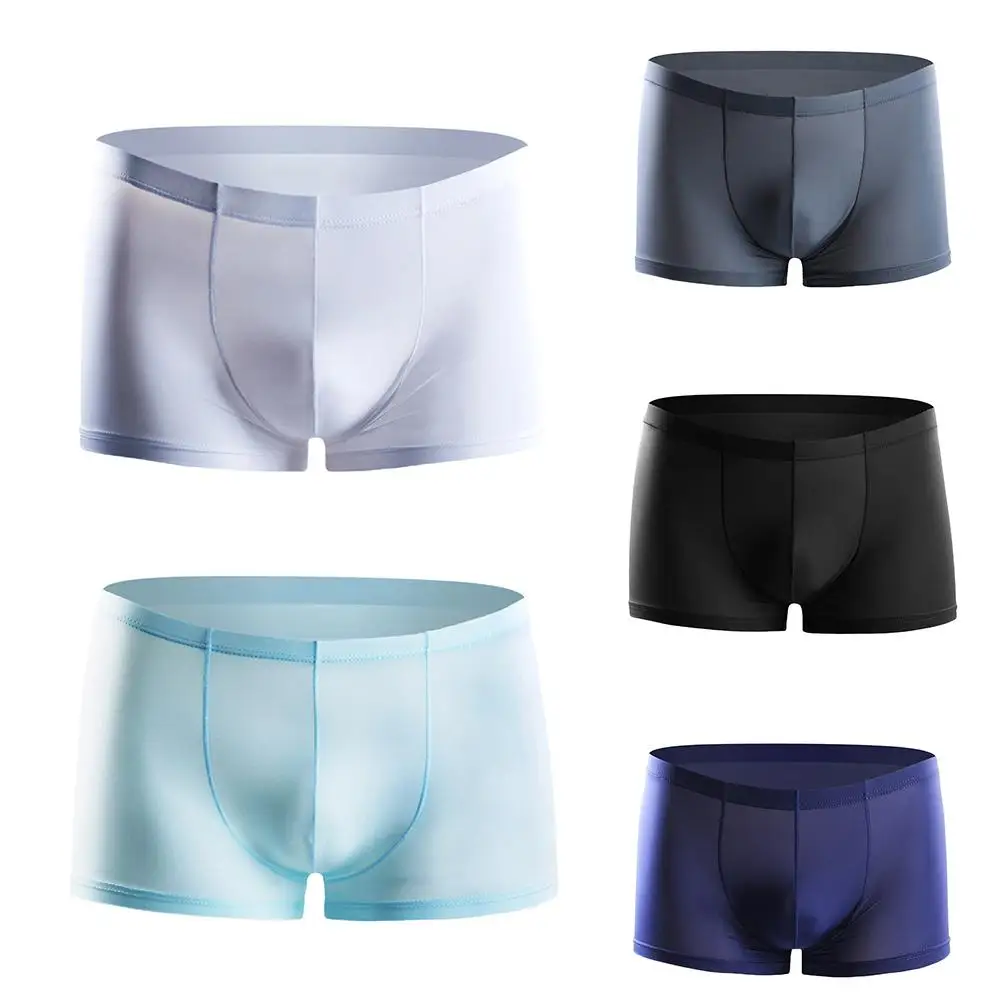 

Boxers Men Solid Color Thin Breathable Seamless Bulge Pouch Boxers Briefs Underwear