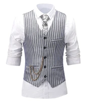 casual mens silver grey vest jacket slim fit prom tuxedos blazer striped suits waistcoat for prom wedding grooms
