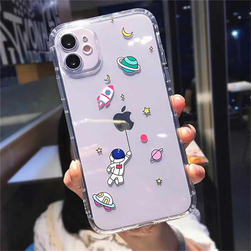 moskado Cartoon Astronaut Planet Phone Cover For iPhone 12 11 Pro Max X XR XS Max 7 8 Plus Transparent Soft Silicone TPU Case