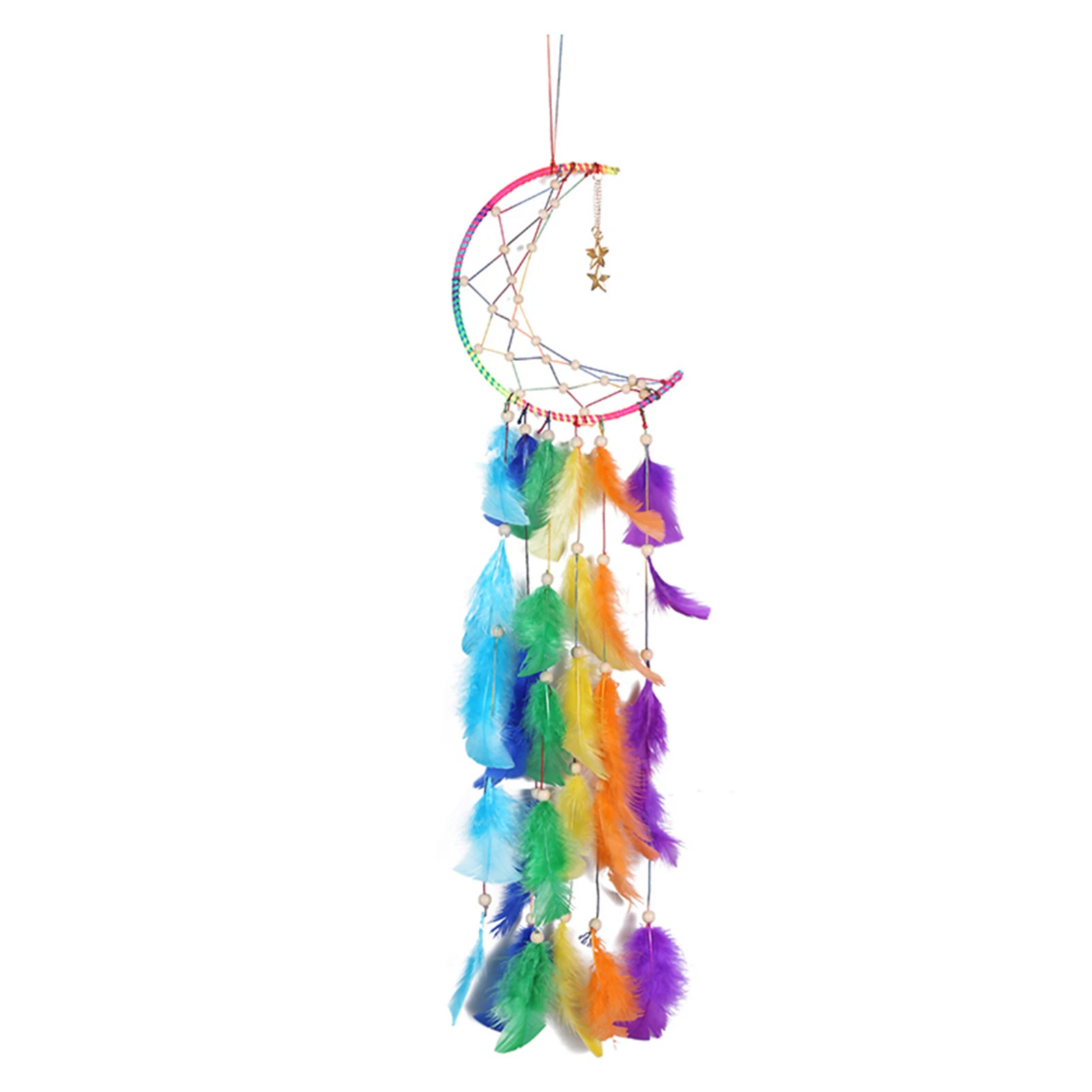 

Handmade Moon Dream Catcher with Colorful Plumes Decor Dreamy Design Durable Long Lasting Best Deocration for Bedroom L9