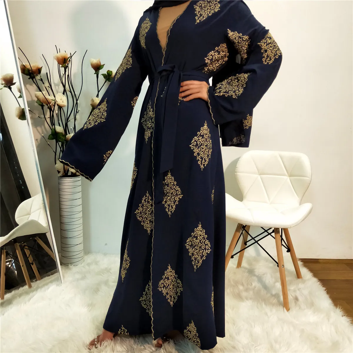 

Dubai Arab Open Abaya Muslim Hijab Dress Women Kimono Lace-up Kaftan Abayas Islamic Clothing Caftan Musulman Marocain Long Robe