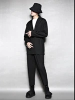 mens new classic simple black hong kong belt cardigan urban youth fashion trend cape oversize coat
