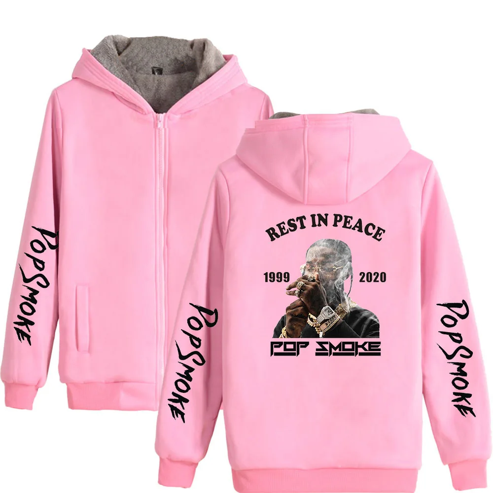 

Winter Mens Jackets and Coats RIP Hip Hop Rapper Pop Smoke Oversized Hoodies Warm Thick Zipper Hooded Sweatshirt Streetwear