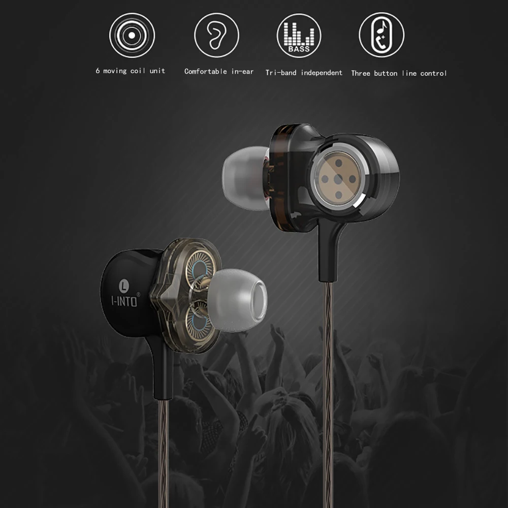 Оригинальная Проводная гарнитура i8 с динамическим драйвером 6 стереонаушников