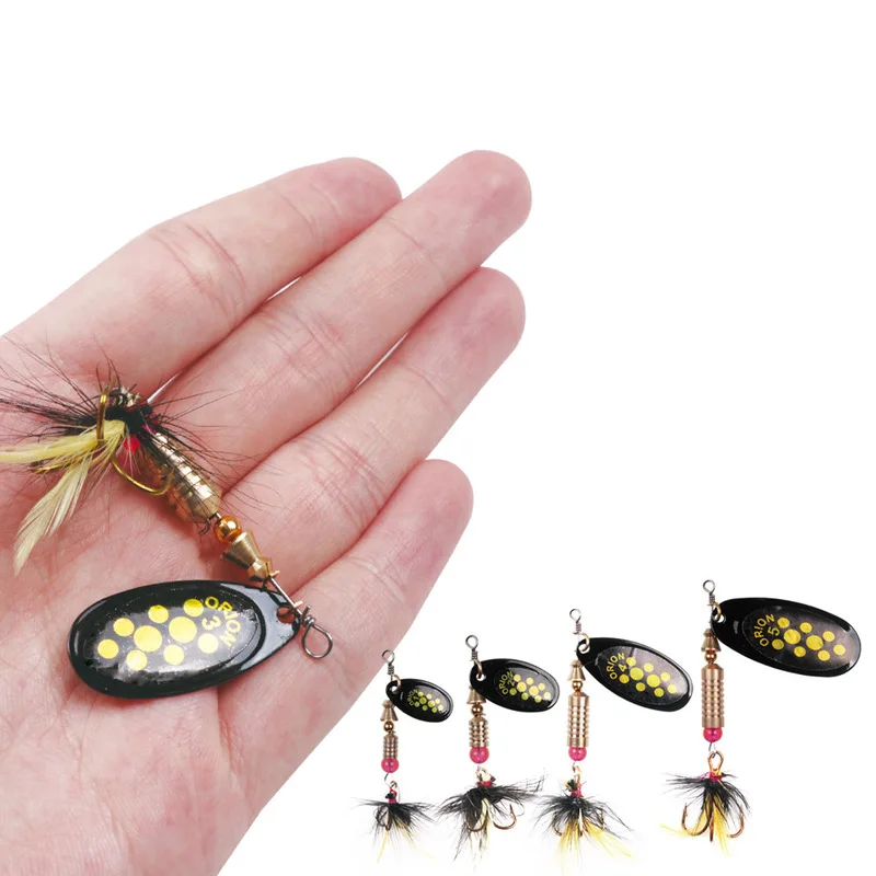

5pcs Metal Rotating Sequins Spoon Lure3.5g/4.5g/7g/9g/12g Spinner Fishing Hard Bait with Feather Treble Hook Fishing Accessories