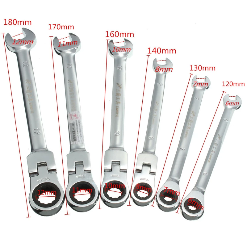 

6/7/8/10/11/12mm Combination Ratchet Wrench Spanner Socket Tool Set 180° Adjustable Spanner Car Metric Repair Tools