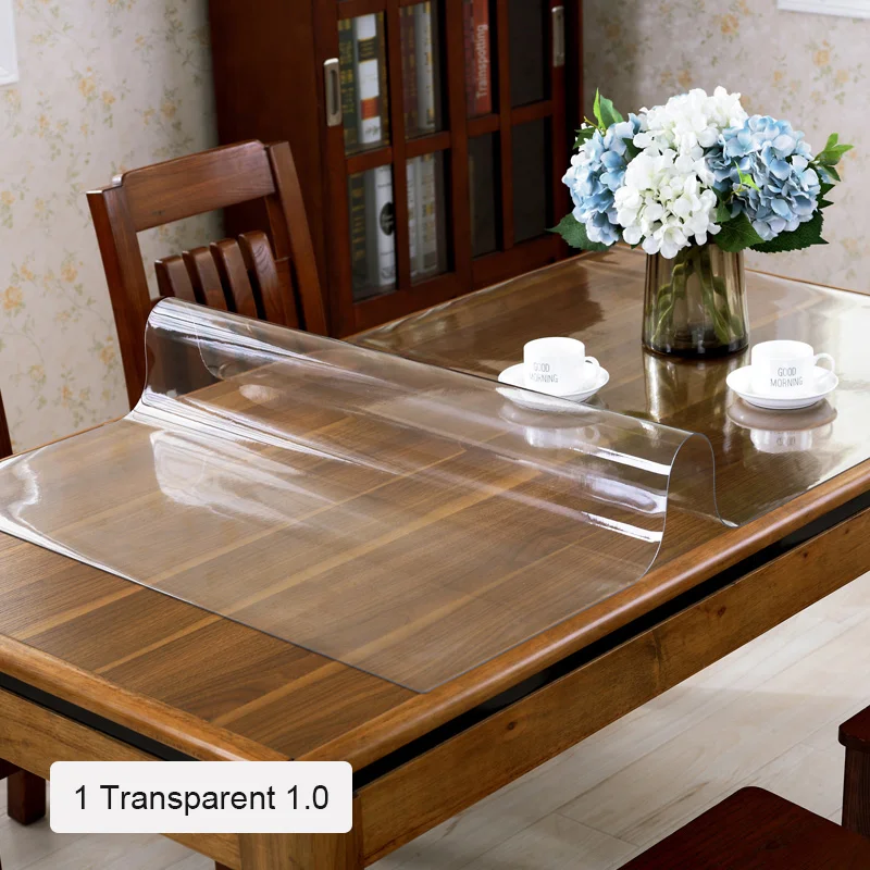 Прозрачная скатерть из мягкого ПВХ прямоугольная Водонепроницаемая стекла