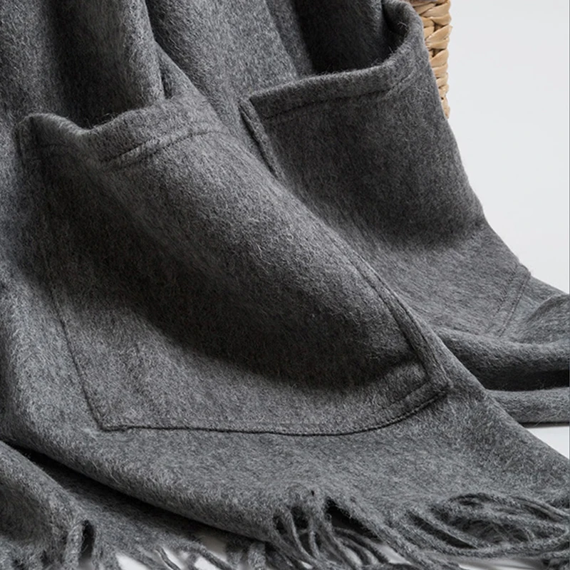 Wool Shawl Women Cloak Female Warm Thick Long Scarf Multifunction Pashmina Winter Warp Outdoor Adult Fashion Solid Poncho |
