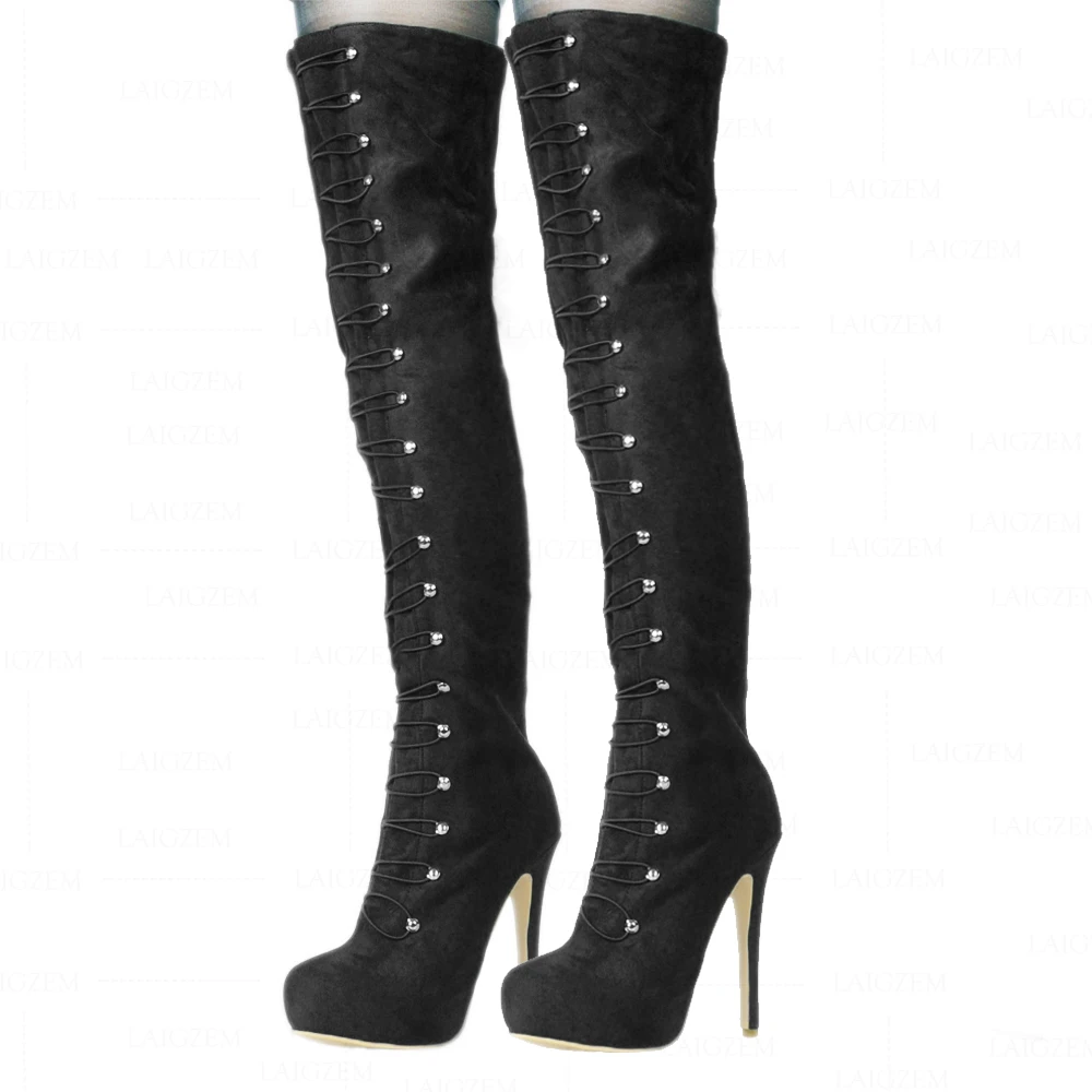 LAIGZEM/женские ботфорты на высокой платформе Женская обувь из искусственной замши