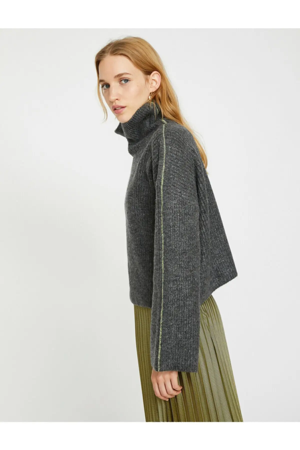 Koton женский серый свитер с высоким воротником и длинным рукавом 0 KAL98380OT| |