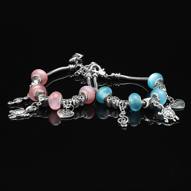 Посеребренный Браслет застежка сделай сам подвеска в виде черепахи любовная