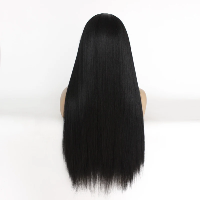 Yaki Straight Wig Lace Front Synthetic Wigs Long Black Color Heat Resistant Fiber Hair Natura Hairline for Women | Шиньоны и парики