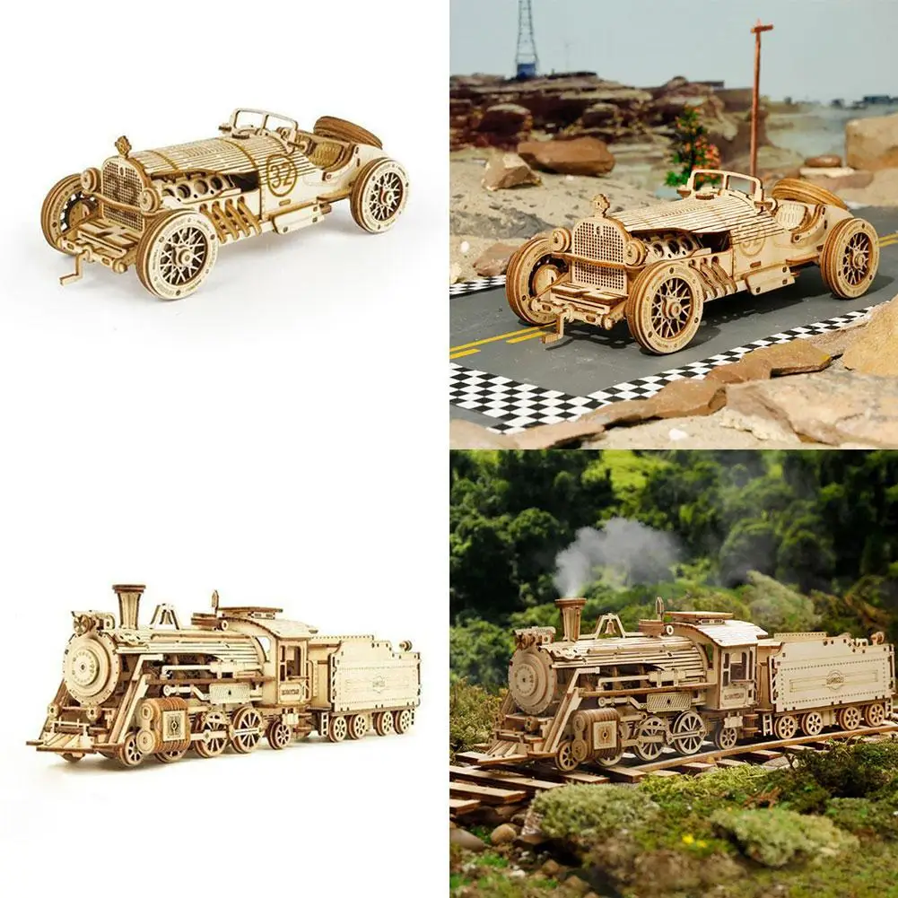 

Super Wooden Mechanical Model Puzzle Model Assembly Kit Machinery Gear Car Locomotive Wooden Model P3D0