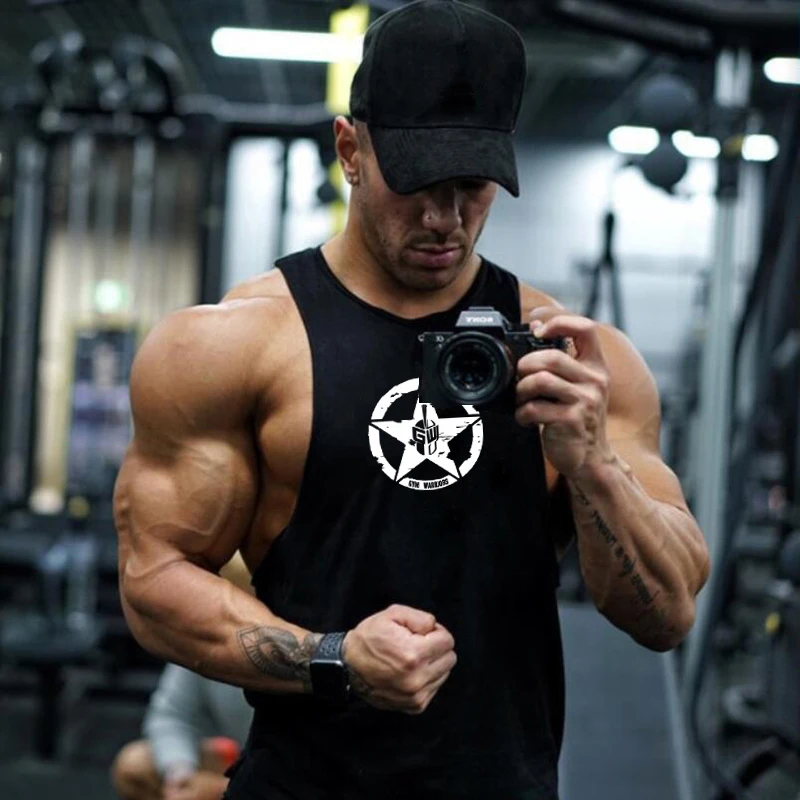 Майка Мужская Спортивная хлопковая верх для бодибилдинга строгий жилет