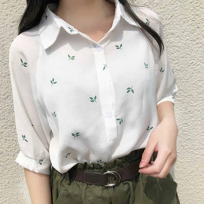 

Summer Women Blouse Vintage Embroidery Casual Loose Long Sleeve Lapel Blouse blusas mujer de moda