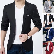 Chaqueta informal de corte entallado para hombre, Blazer Formal de un botón, chaqueta de abrigo, Tops, chaqueta de oficina de moda, Top de manga larga con bolsillos, novedad (4)