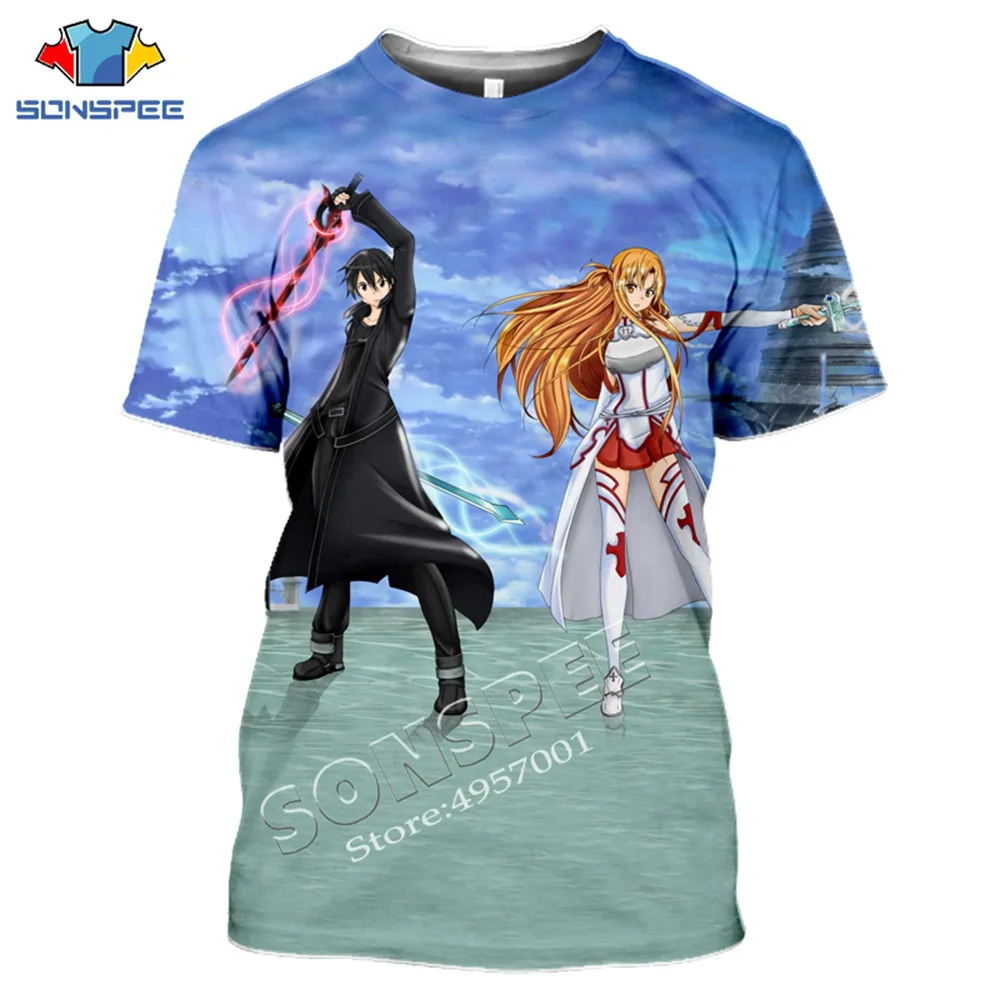 

SONSPEE Men Women New Fashion Pullover Tops Anime Sword Art Online 3D Printing T Shirts Adult Casual T-Shirt Short-Sleeved