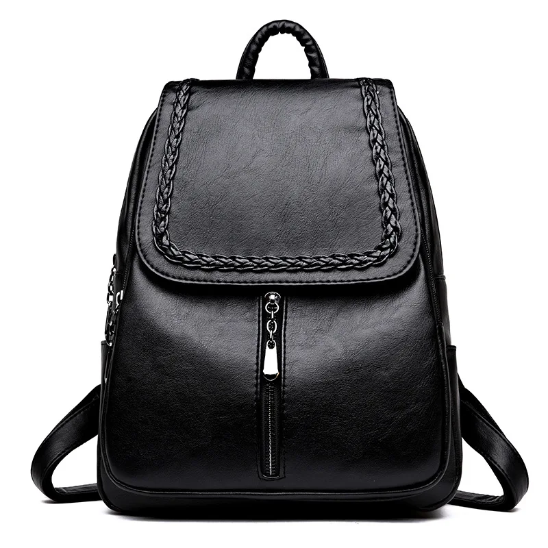 

new Hot Korean Version of The Bag Cover Leisure Soft Leather High-capacity Fashion Woven Backpack
