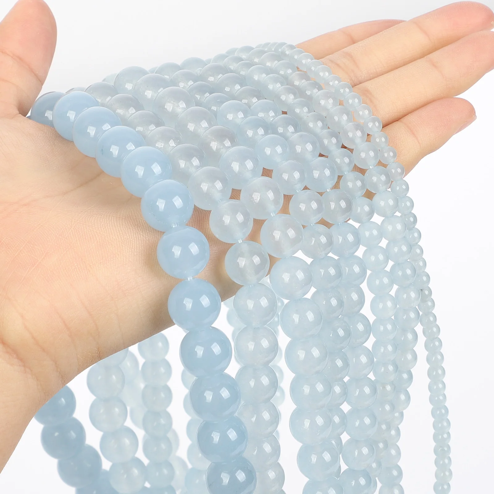 Гладкие светло-голубые халцедоны натурального камня бусины круглой формы для создания украшений DIY браслета ожерелья нить 4-12 мм.