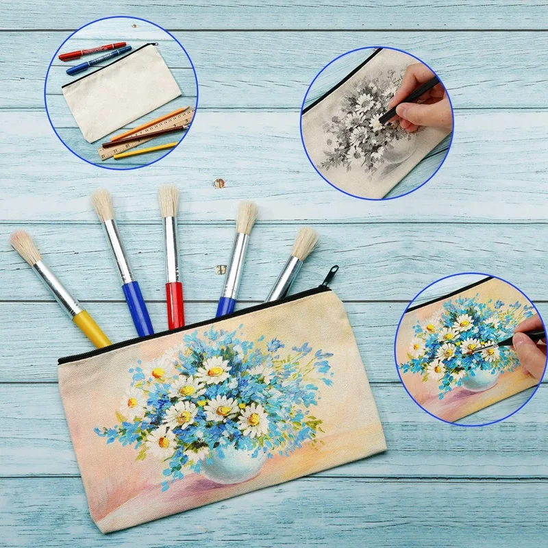 

24Pcs Canvas Makeup Bags Zipper Pouch Bags Pencil Case Blank DIY Craft Bags Cosmetic Pouch for Travel DIY Craft School