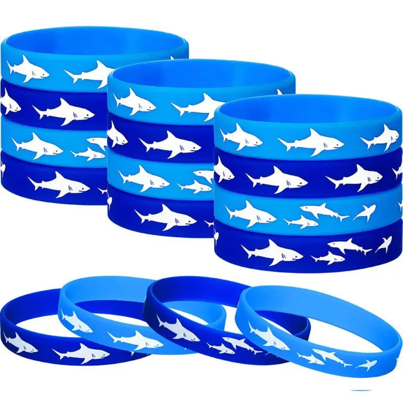 

50Pcs Blue Shark Party Favors Rubber Wristbands Surfing Waterproof Bracelets Kit