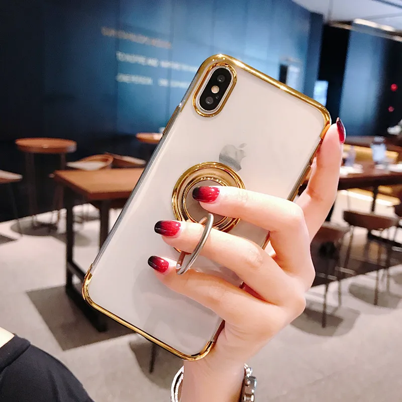 Case For iphone 12 11 13 Pro XS MAX XR iphone X Magnet Holder Clear Soft Silicon Cover Coque For iPhone7 8 6s plus Phone Cases