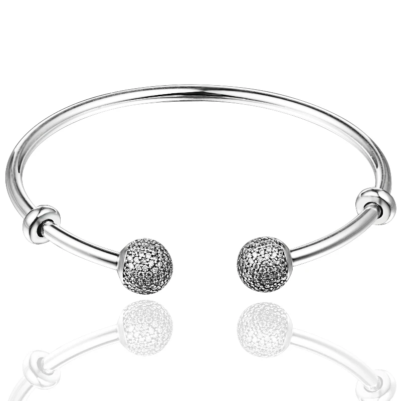 925 стерлингового серебра браслет с прозрачными камнями шапки подходит Подвески