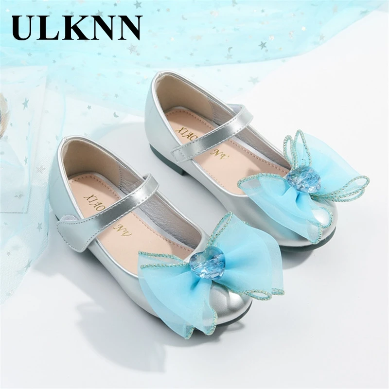 

Туфли ULKNN с бантом-бабочкой для девочек, Новинка весна-осень 2021, мягкие детские туфли на плоской подошве, синие туфли принцессы с бантом и стр...