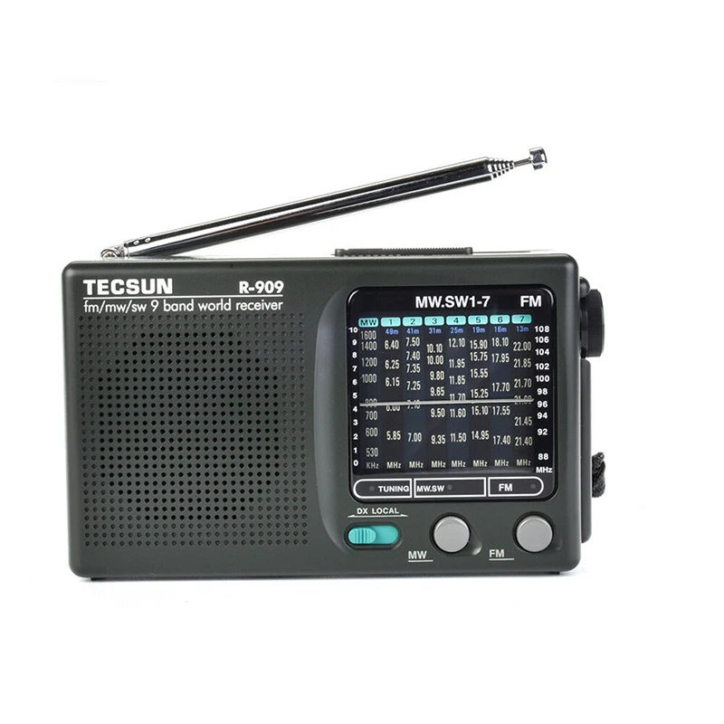 

TECSUN R-909 AM FM Portable Radio Pocket All Band Radio Stereo Receiver FM Medium Wave Short Wave 9 Band Receiving