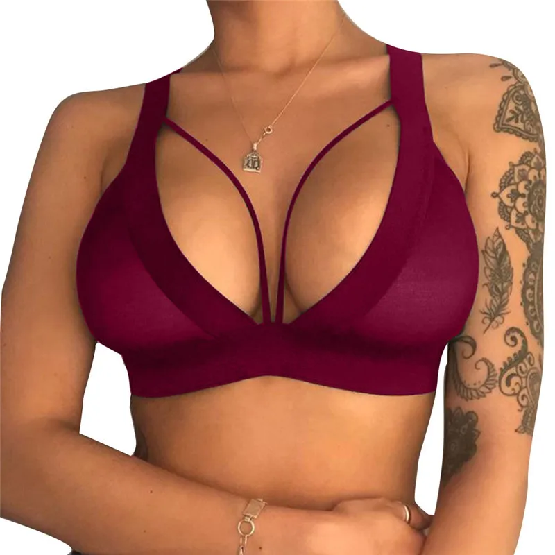 Женский сексуальный бюстгальтер однотонный ажурный укороченный топ без