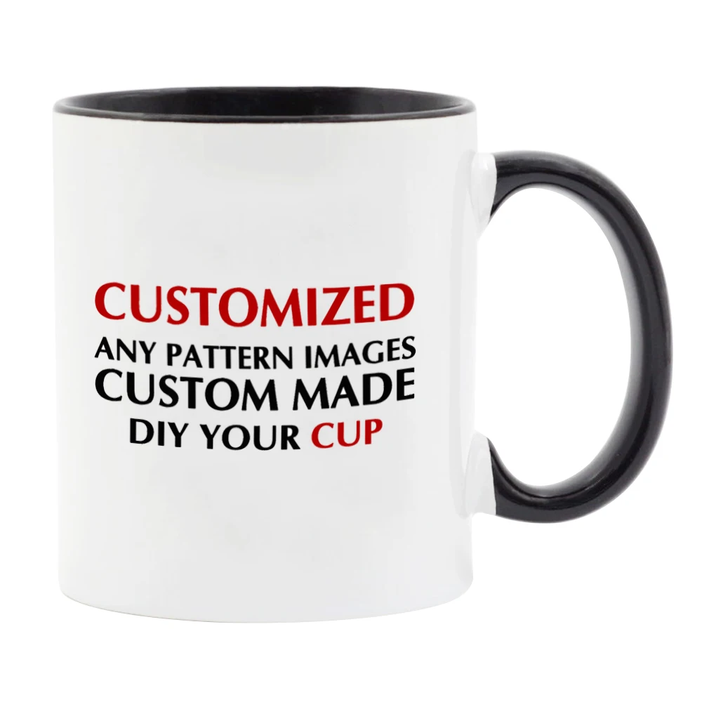 LIQU Personalized DIY photo coffee mug Multi color handle Milk Tea Cups with Custom Picture LOGO Text printing - Цвет: black