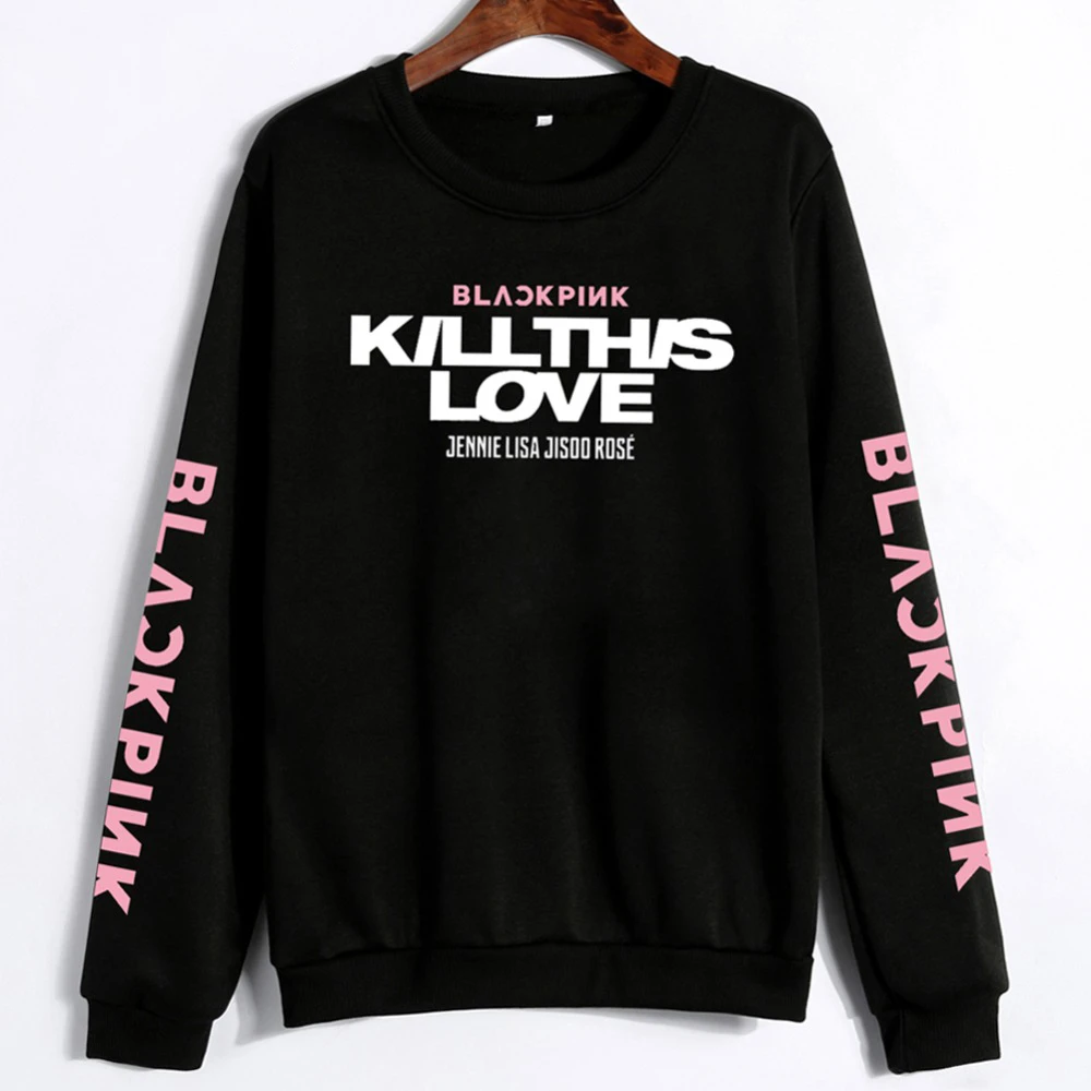 Унисекс Одежда для влюбленных корейский Черный Розовый KILL THIS LOVE альбом толстовка