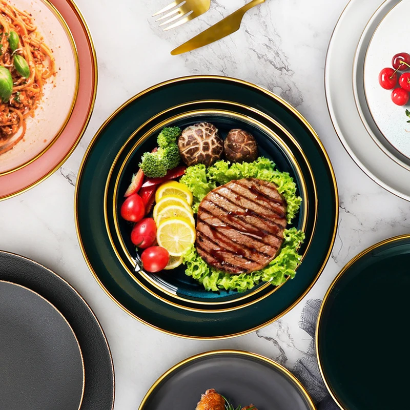 Керамические обеденные тарелки 7/8/10 дюймов блюда с золотой инкрустацией для