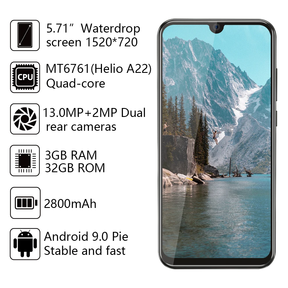 Смартфон Cubot R19 5 71 &quot19:9 Waterdrop полный экран 3 Гб + 32 ГБ Android 9 0 Pie MT6761(Helio A22) Задняя