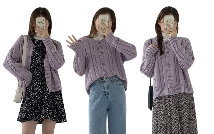 Unif Cardigan Super Gentle Milk White Girl Twist Winter Round Neck Loose Soft Waxy Warm Sweater Jum |