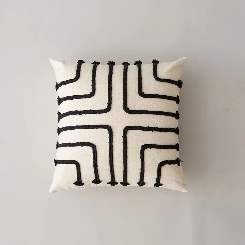 

Home Decoration Rainbow Cushion Cover Black Stripe Pillow Cover Rope Embroidery Pink 45x45cm for Living Room Bed Room
